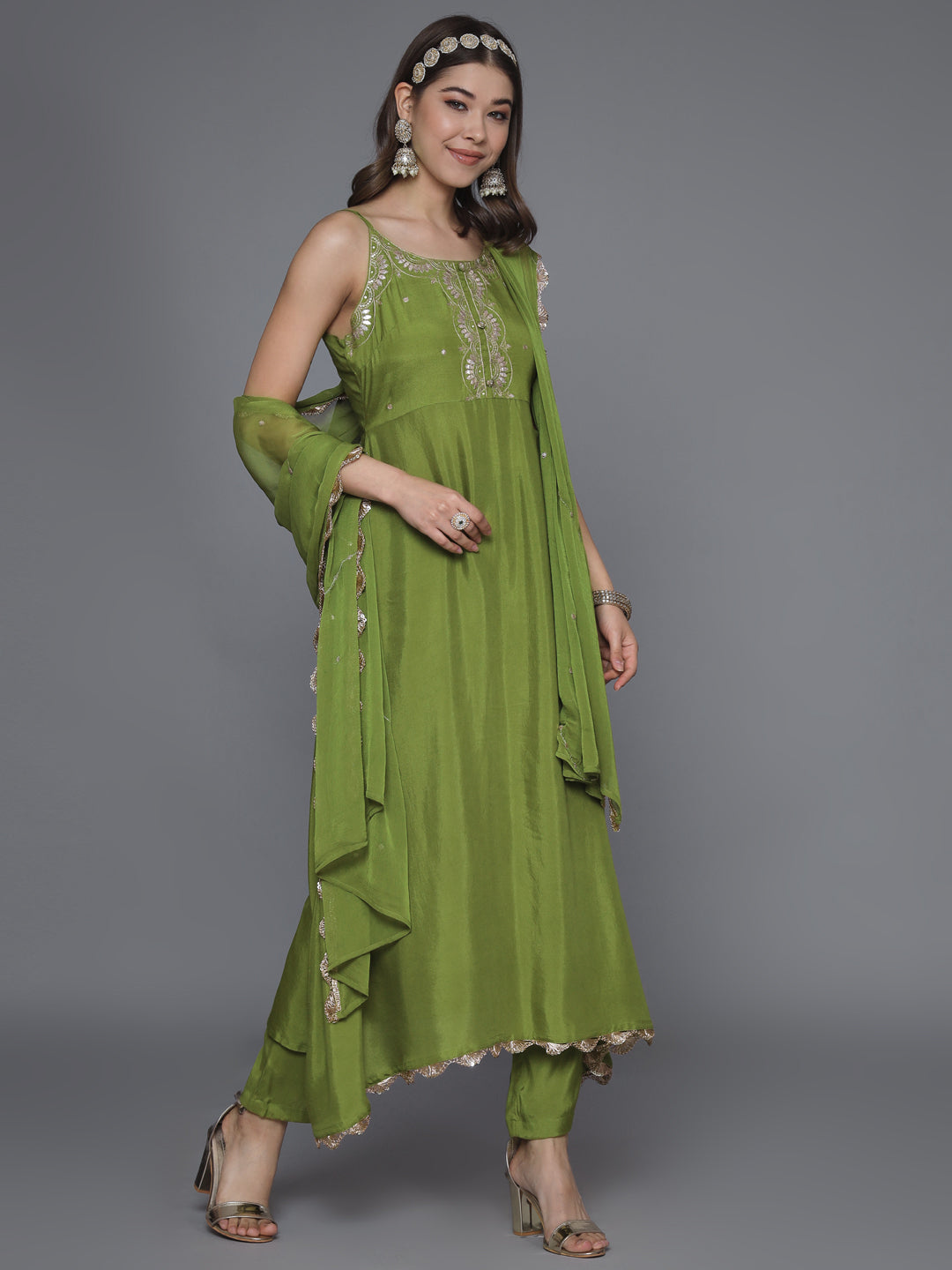 Green-Silk-Blend--Anarkali-Sequined-3-Piece-Kurta-Set