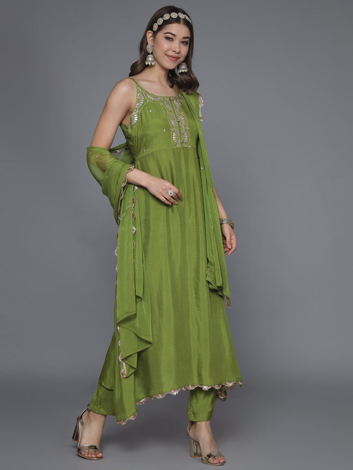 Green-Silk-Blend--Anarkali-Sequined-3-Piece-Kurta-Set