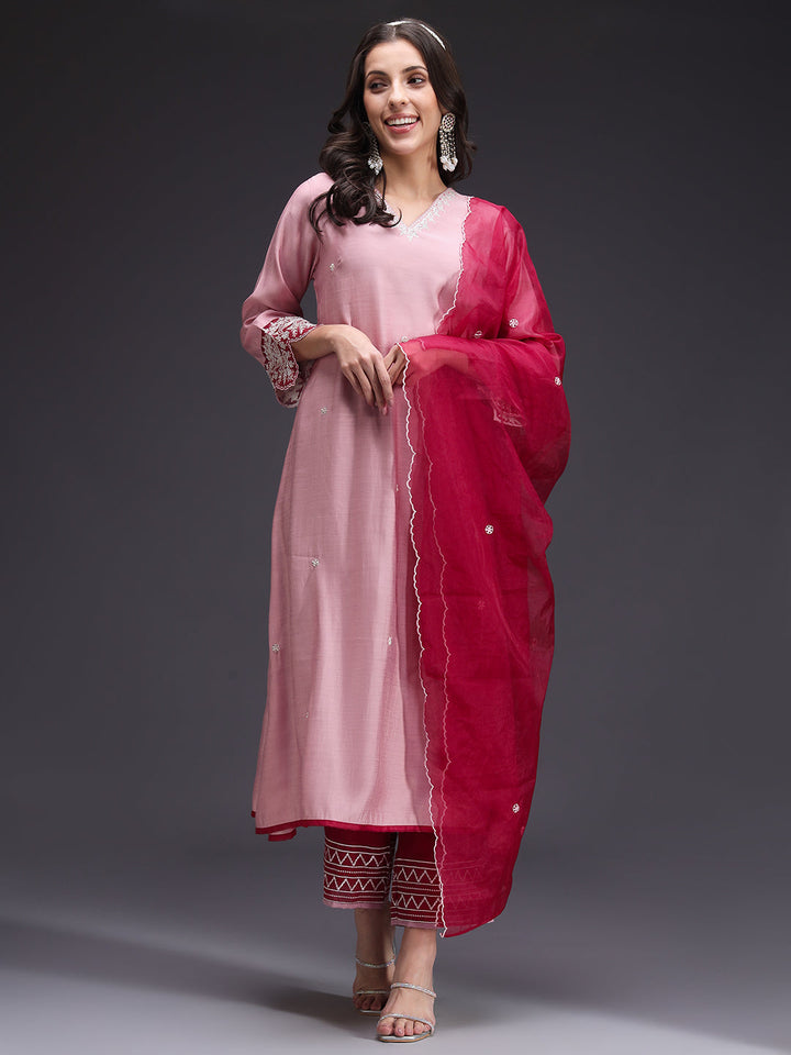 Pink-Silk-Blend-Embroidered-Thread-detailing-A-Line-3-Piece-Kurta-Set
