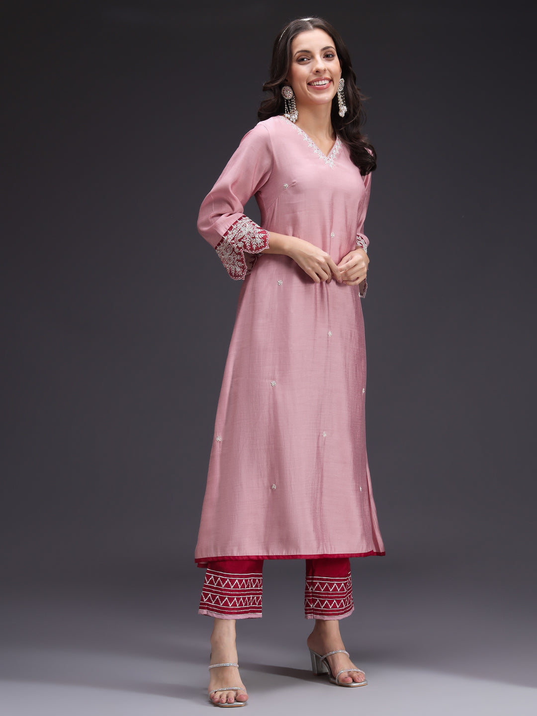 Pink-Silk-Blend-Embroidered-Thread-detailing-A-Line-3-Piece-Kurta-Set
