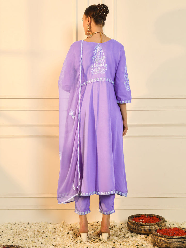 Purple-Viscose-Rayon-Chikankari-Embroidered-3-Piece-Kurta-Set