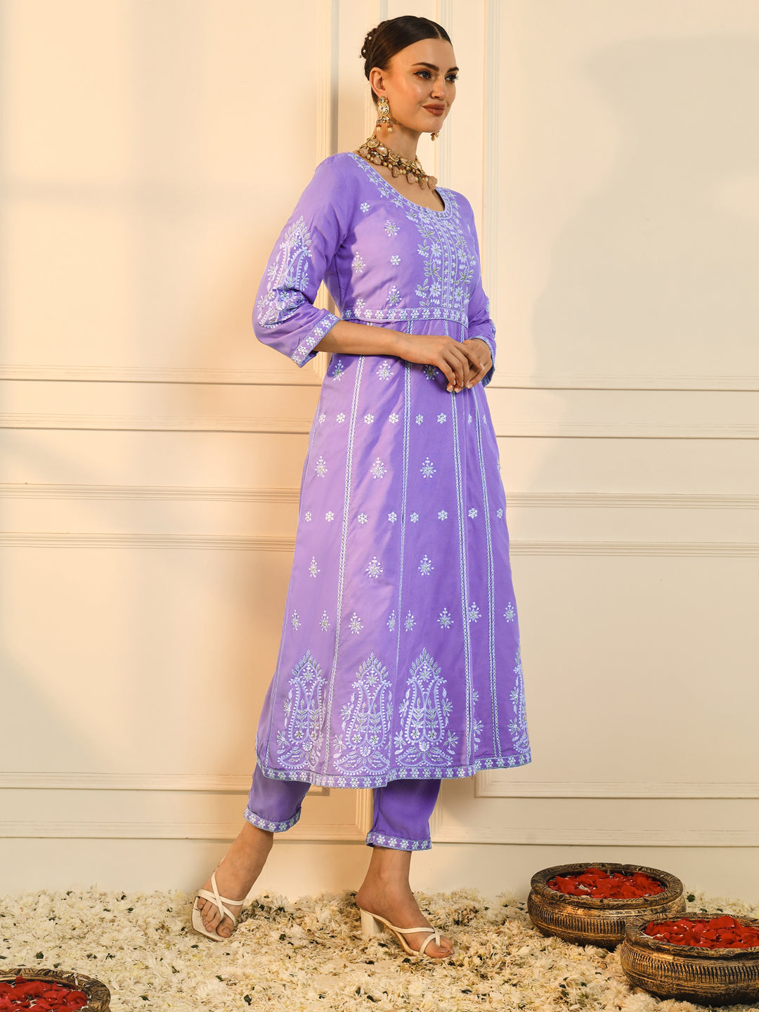 Purple-Viscose-Rayon-Chikankari-Embroidered-3-Piece-Kurta-Set