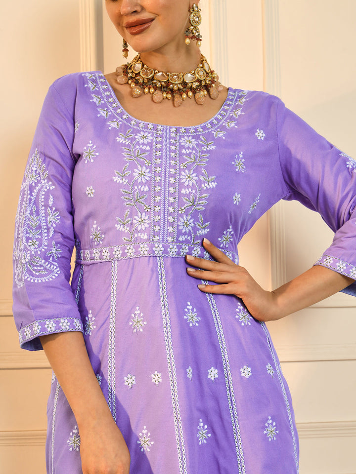 Purple-Viscose-Rayon-Chikankari-Embroidered-3-Piece-Kurta-Set