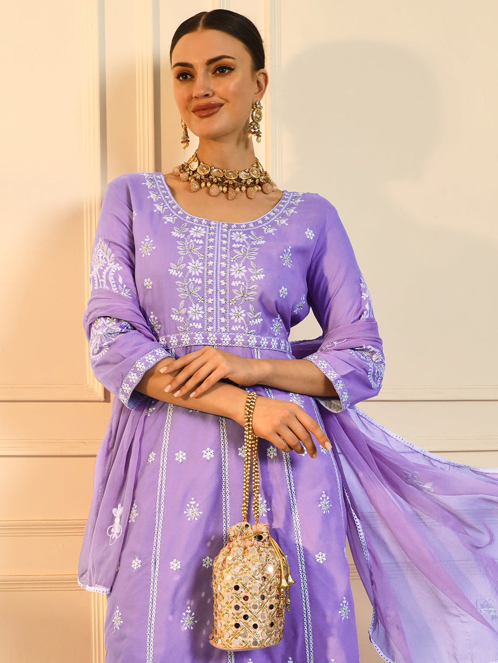 Purple-Viscose-Rayon-Chikankari-Embroidered-3-Piece-Kurta-Set