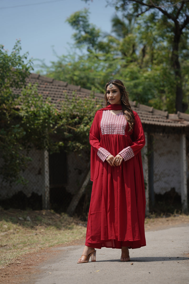 Red-Poly-Georgette-Yoke-Design-Suit-Set