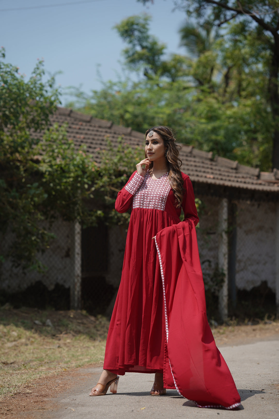 Red-Poly-Georgette-Yoke-Design-Suit-Set