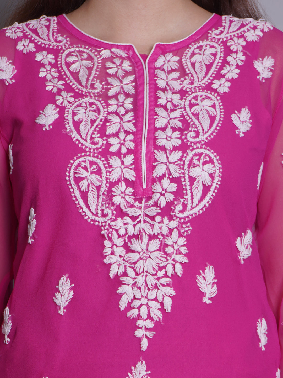 Magenta-Georgette-Chikankari-Short-Tunic-With-Slip