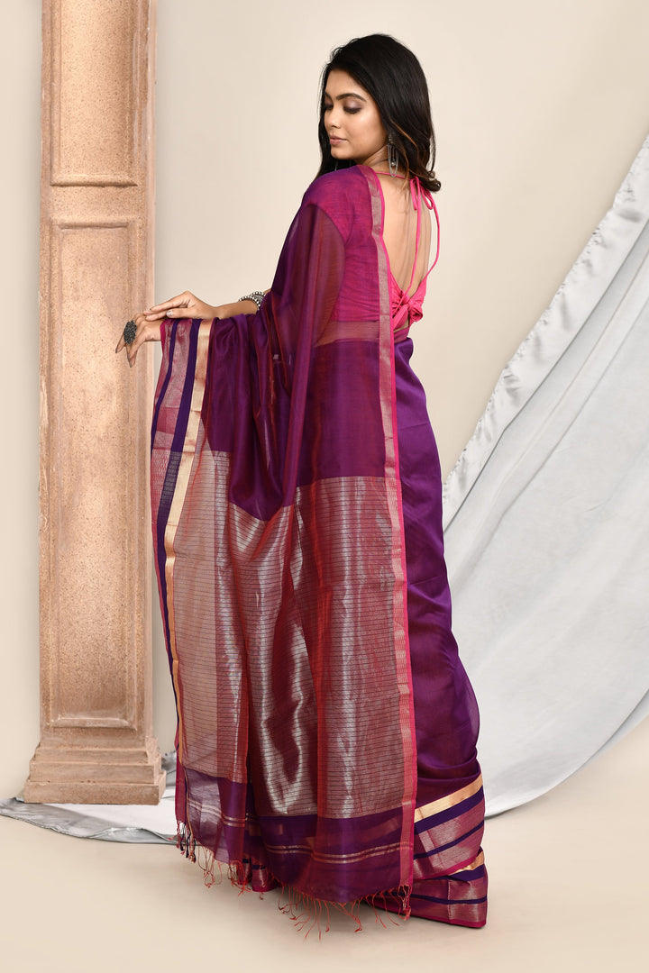 Magenta-Maheshwari-Saree-Double-Border-Saree