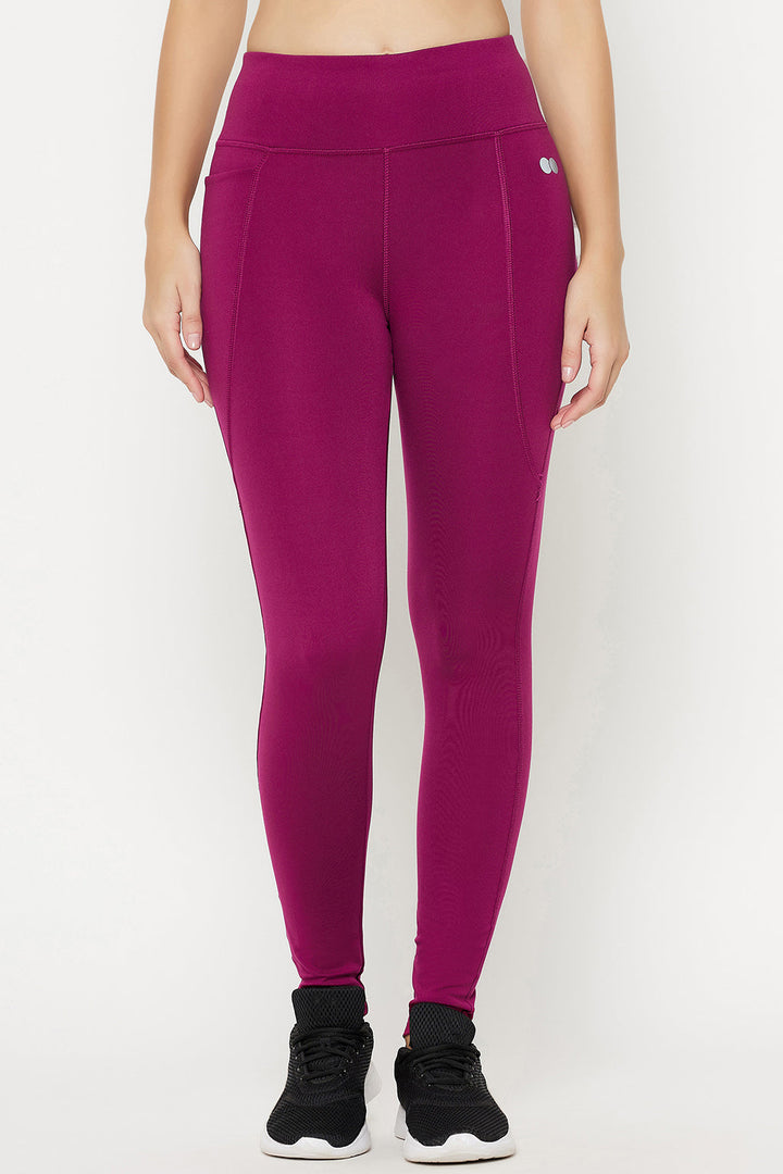 Magenta-Polyester-&-Spandex-Feather-3-Pocket-Tights