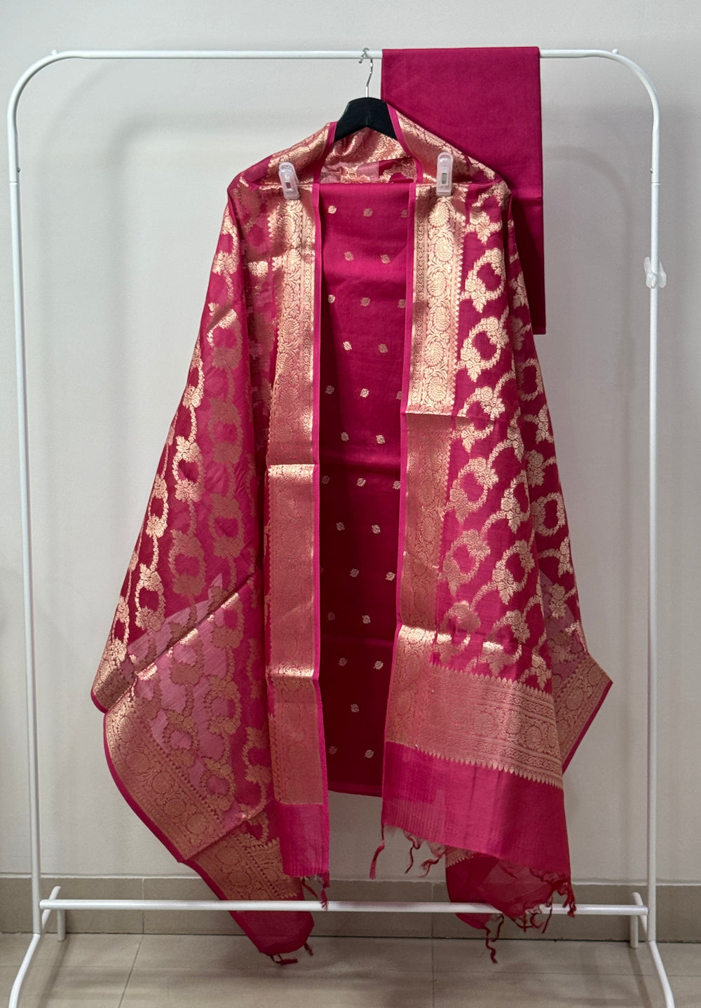 Magenta-Red-Pure-Chanderi-Silk-3-Piece-Kurta-Sets