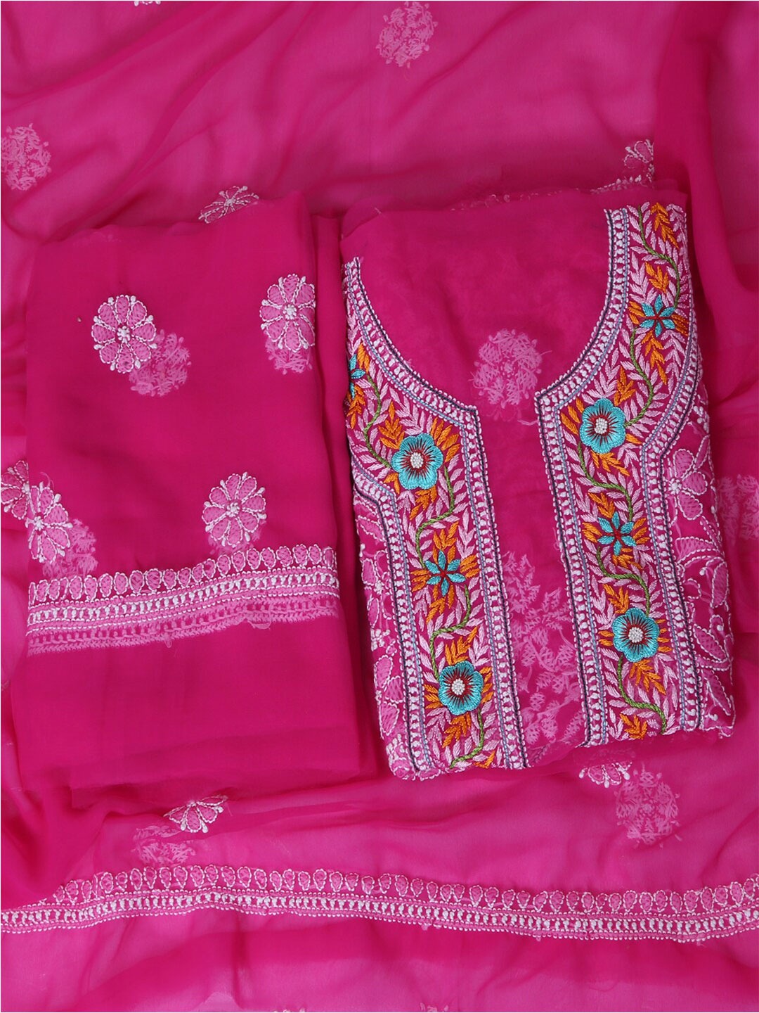 Magenta-&-Yellow-Georgette-Chikankari-Parsi-Dress-Material