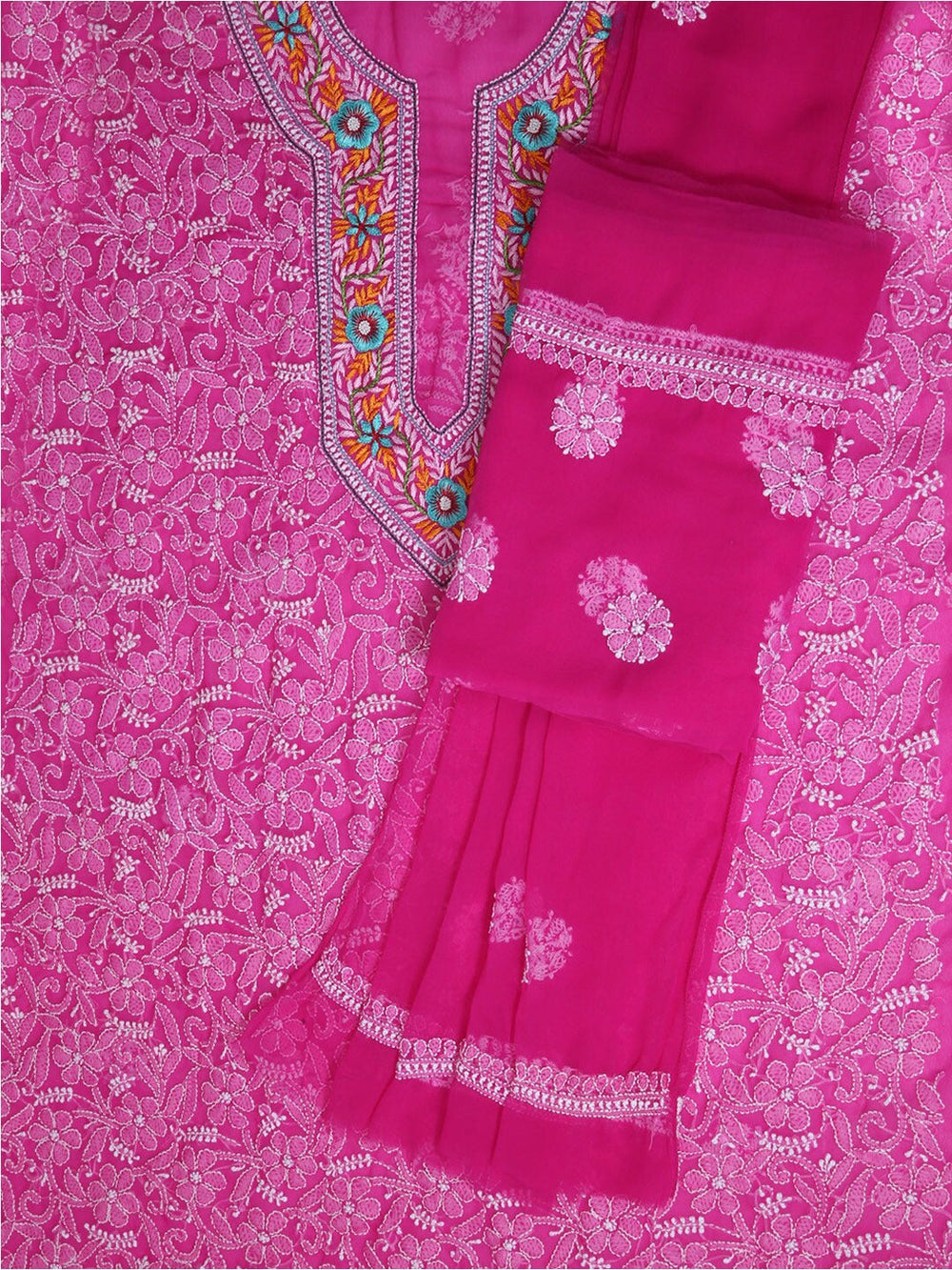 Magenta-&-Yellow-Georgette-Chikankari-Parsi-Dress-Material