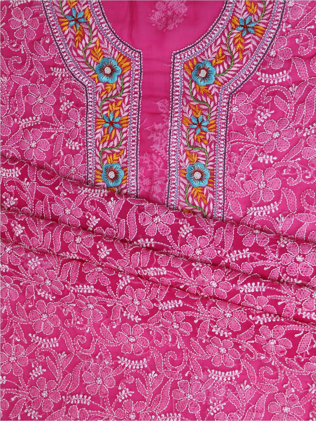 Magenta-&-Yellow-Georgette-Chikankari-Parsi-Dress-Material