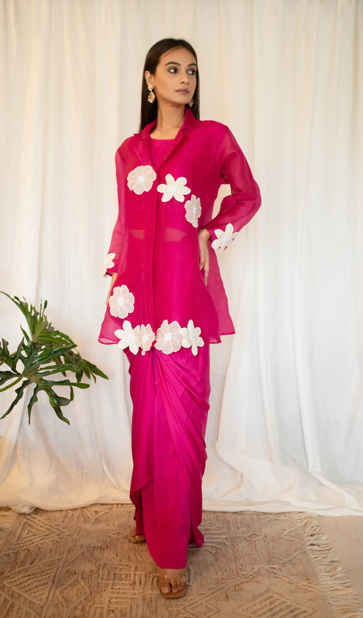 Magenta-Pink-Organza-Patch-Butas-Co-Ord-Set