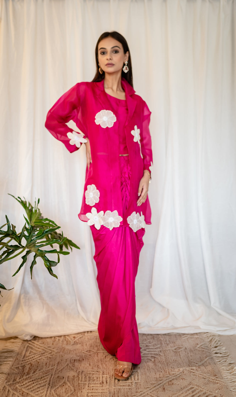 Magenta-Pink-Organza-Patch-Butas-Co-Ord-Set