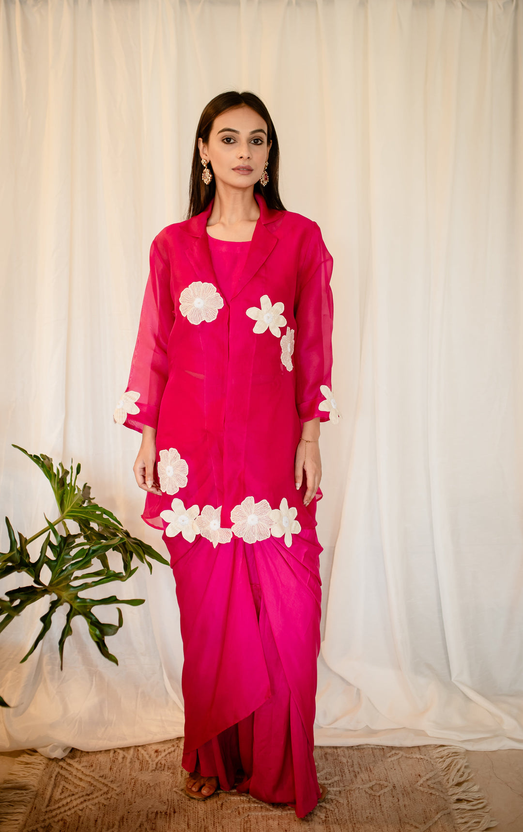 Magenta-Pink-Organza-Patch-Butas-Co-Ord-Set