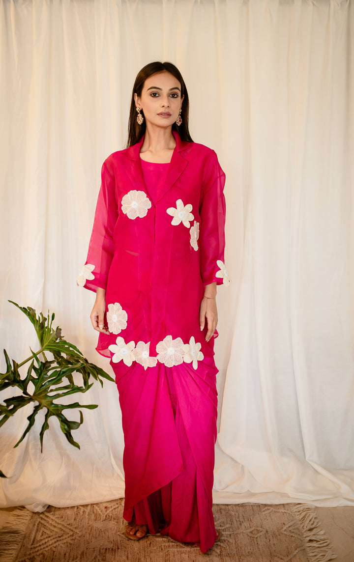 Magenta-Pink-Organza-Patch-Butas-Co-Ord-Set