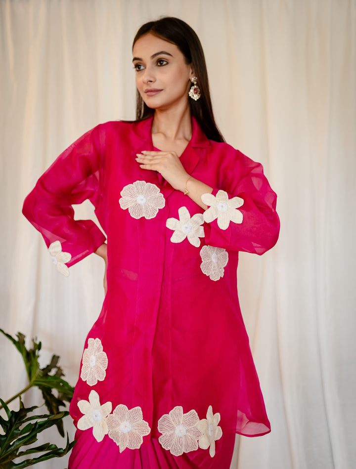 Magenta-Pink-Organza-Patch-Butas-Co-Ord-Set