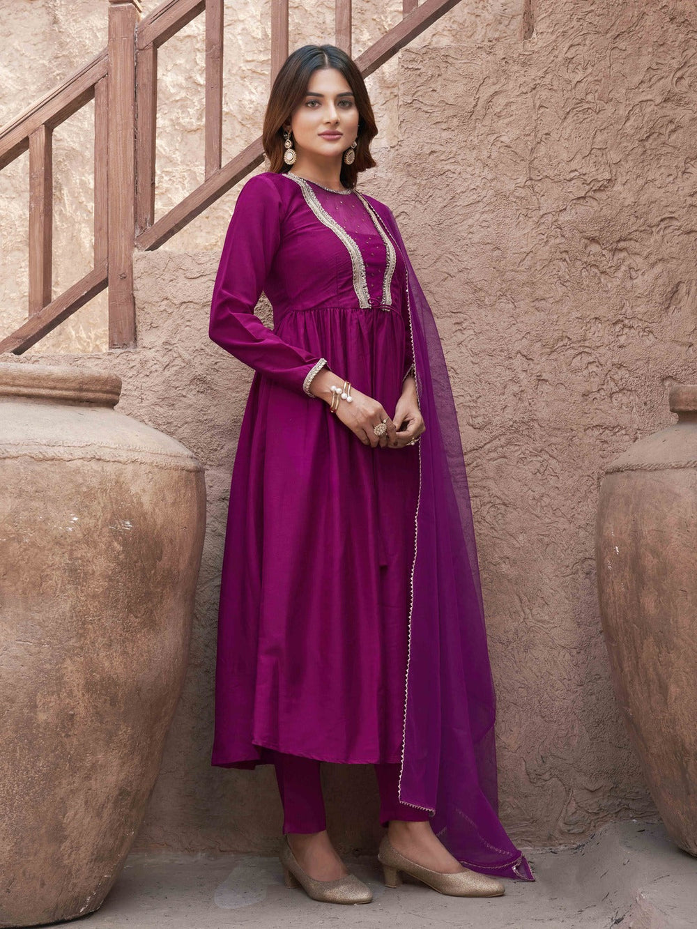 Magenta-Silk-Blend-Sequinns-Net-Patch-Gathered-3-Piece-Kurta-Set