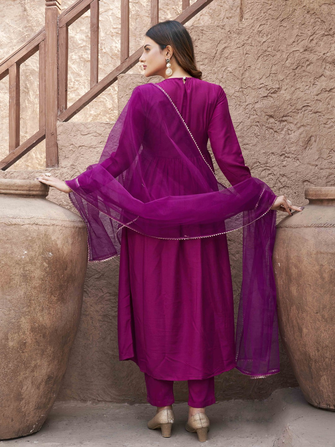 Magenta-Silk-Blend-Sequinns-Net-Patch-Gathered-3-Piece-Kurta-Set