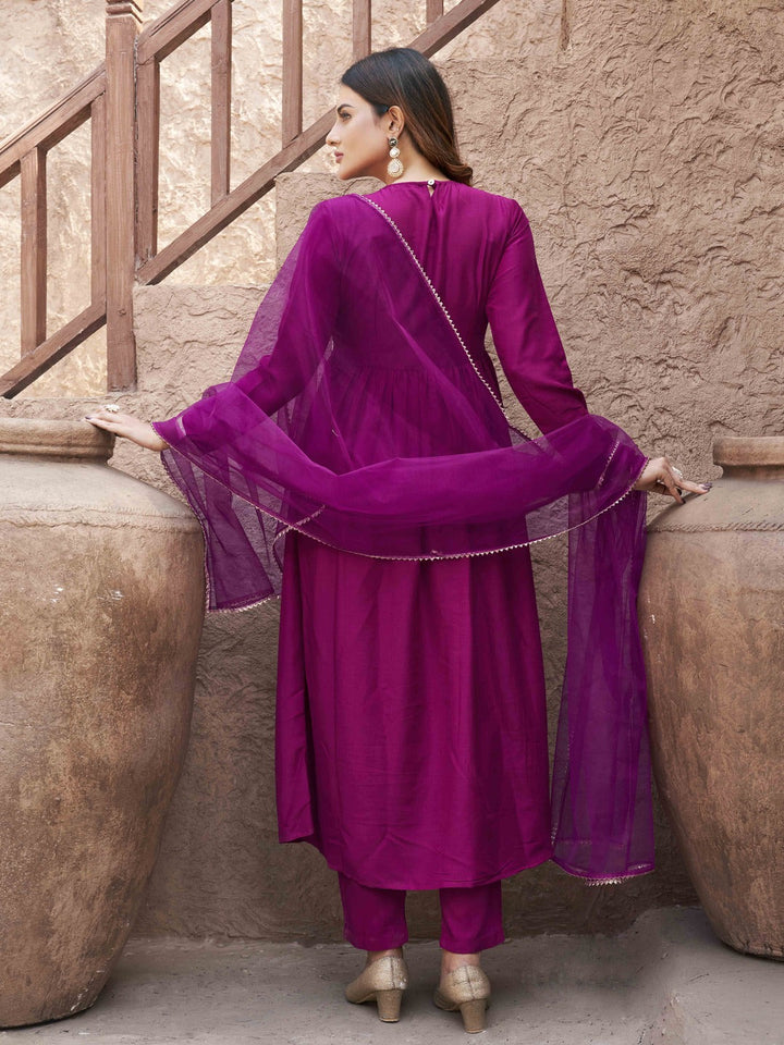 Magenta-Silk-Blend-Sequinns-Net-Patch-Gathered-3-Piece-Kurta-Set