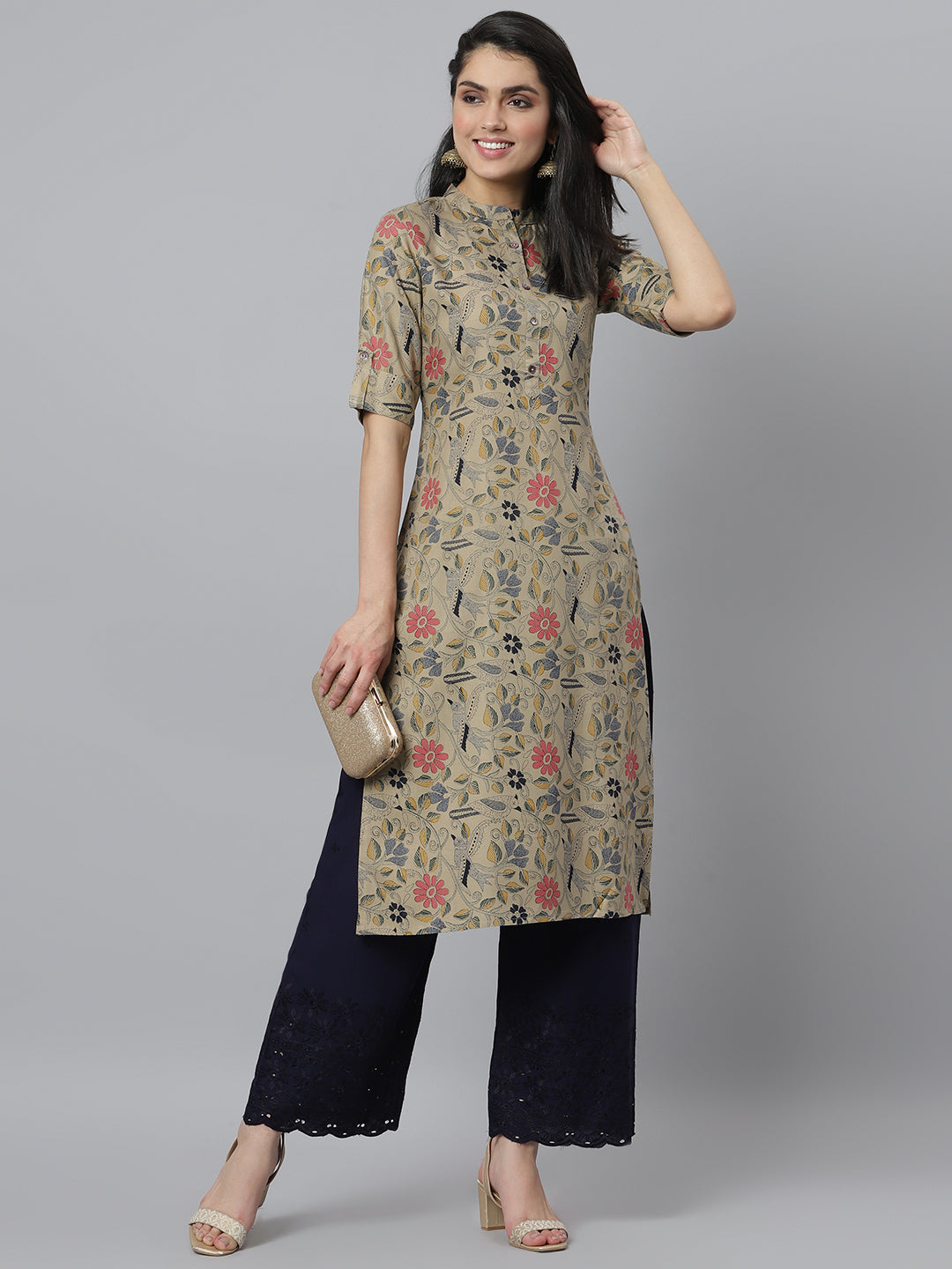 Beige-Rayon-Floral-Printed-A-Line-Kurta-Only