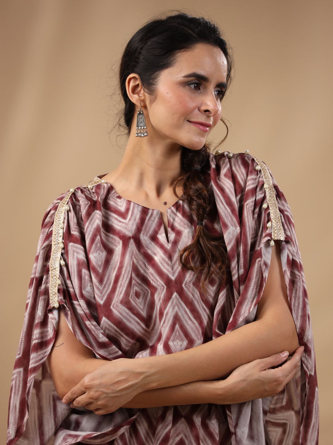 Malhari-Brown-Muslin-Ella-Bandhani-Short-Kaftan