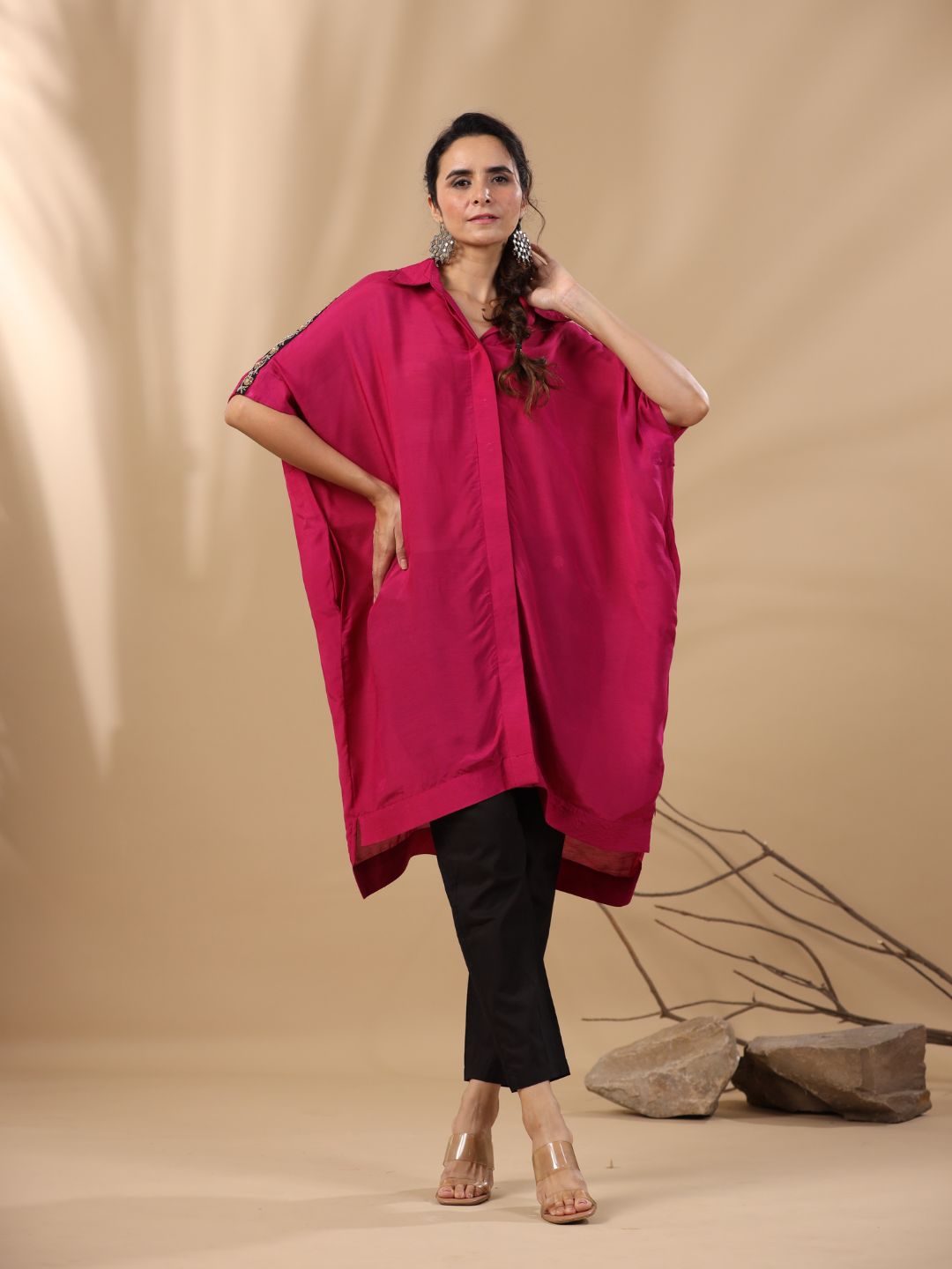 Malhari-Wine-Linen-Silk-Nitya-Hand-Embroidery-Tunic