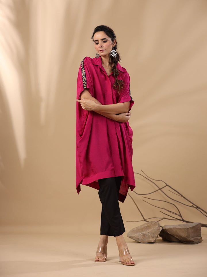 Malhari-Wine-Linen-Silk-Nitya-Hand-Embroidery-Tunic