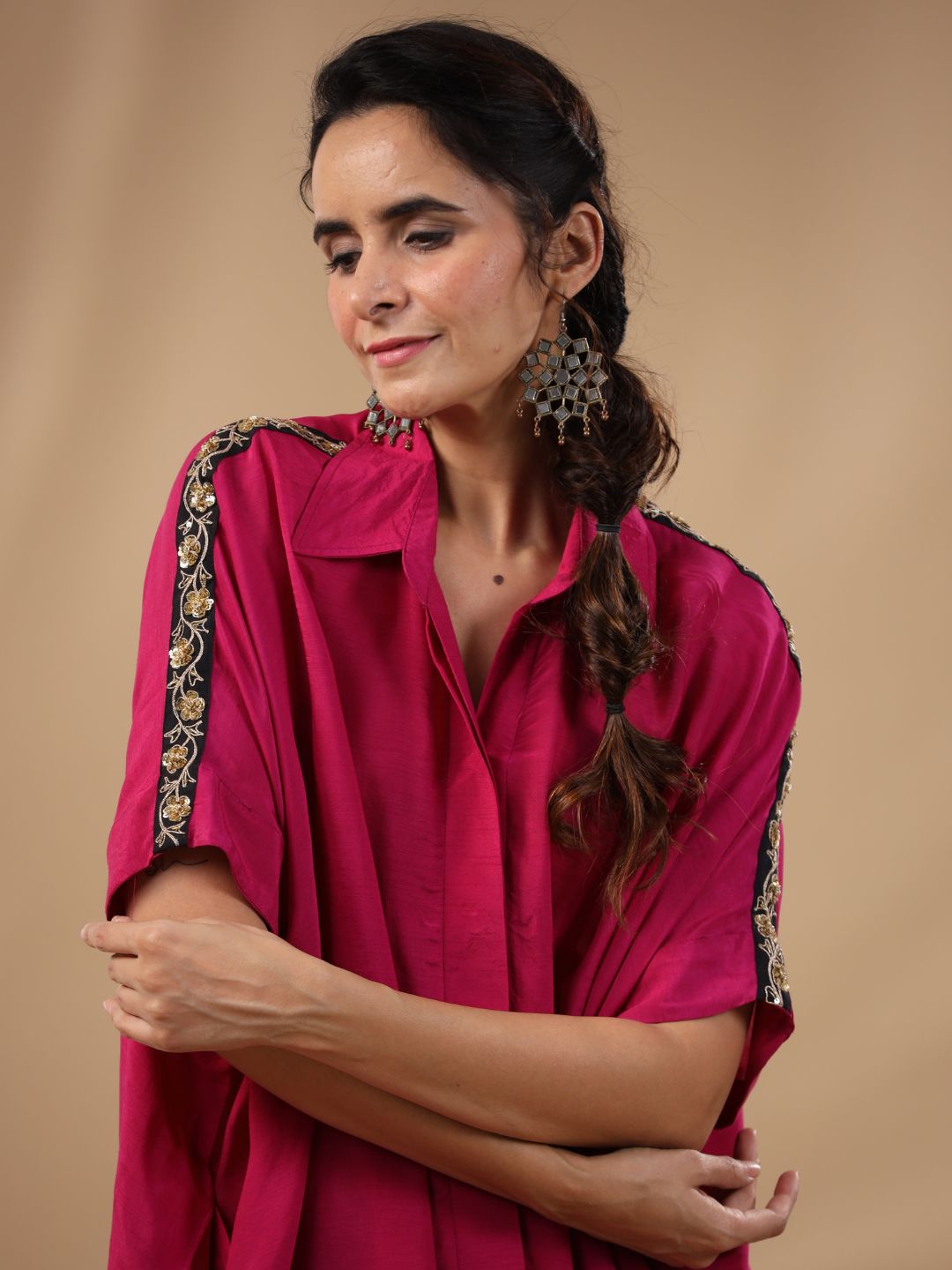 Malhari-Wine-Linen-Silk-Nitya-Hand-Embroidery-Tunic