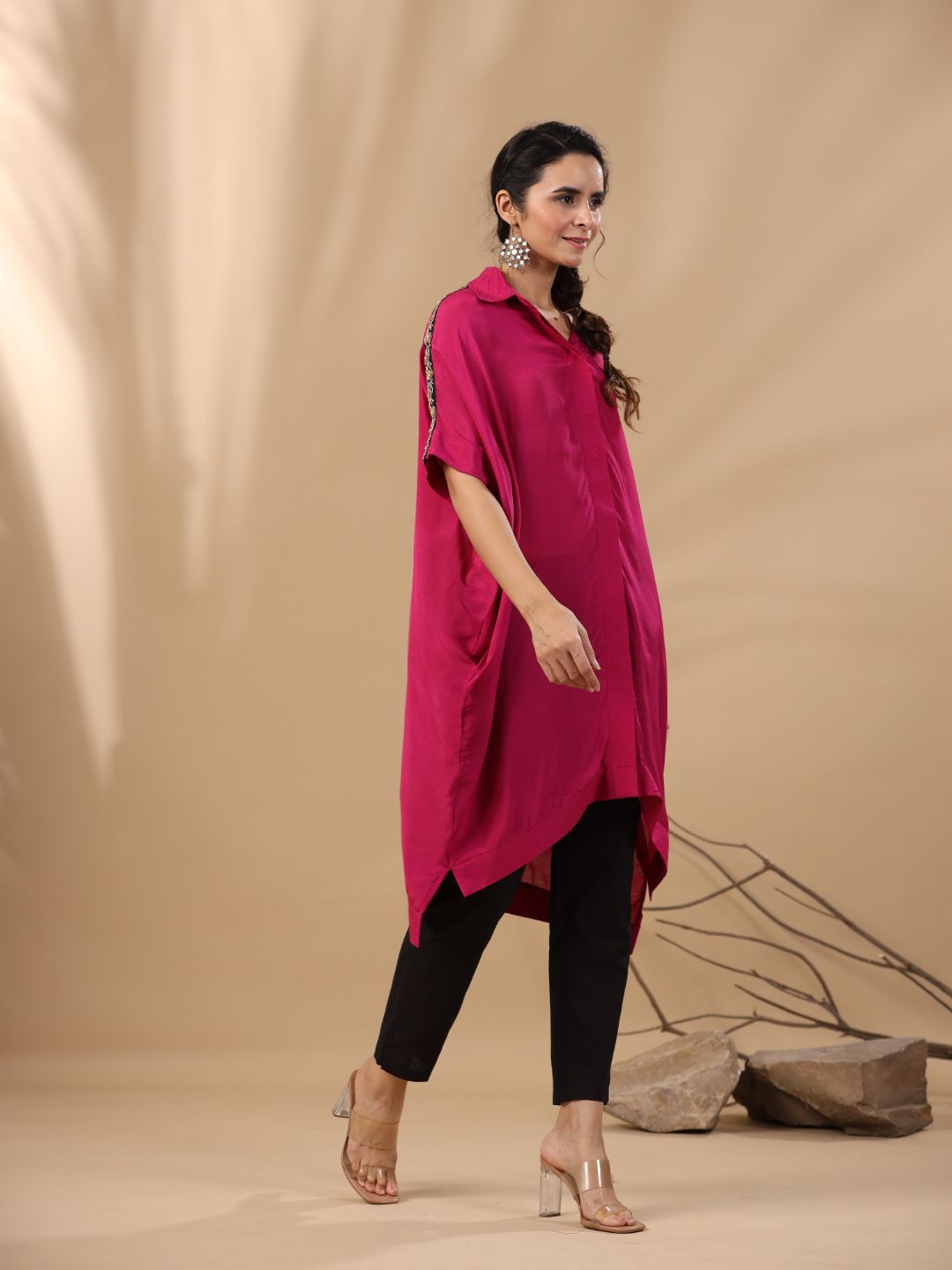 Malhari-Wine-Linen-Silk-Nitya-Hand-Embroidery-Tunic