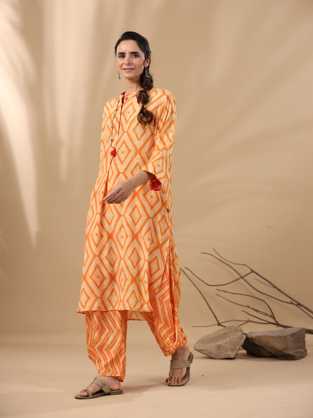 Malhari-Yellow-Muslin-Kasturi-Bandhani-2-Piece-Kurta-Set