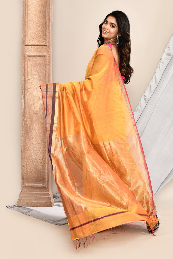 Mango-Yellow-Maheshwari-Saree-Double-Border-Saree