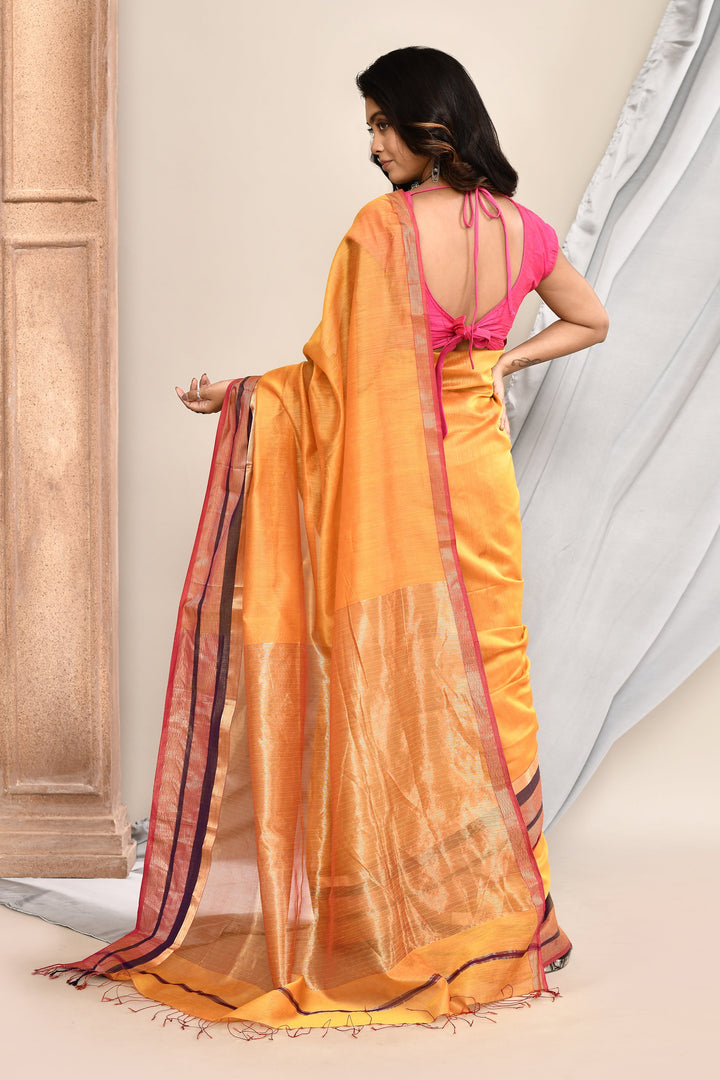 Mango-Yellow-Maheshwari-Saree-Double-Border-Saree