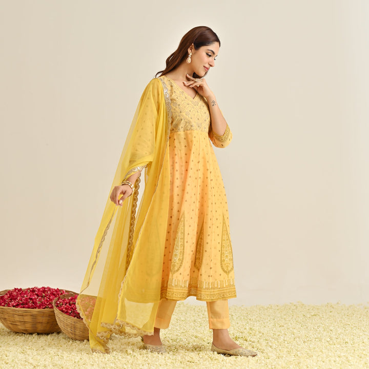 Mango-Yellow-Poly-Chanderi-Yoke-Embroidery-Anarkali-Set