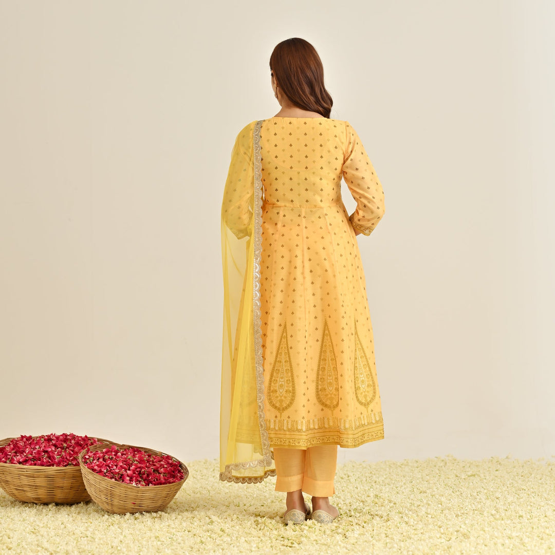 Mango-Yellow-Poly-Chanderi-Yoke-Embroidery-Anarkali-Set