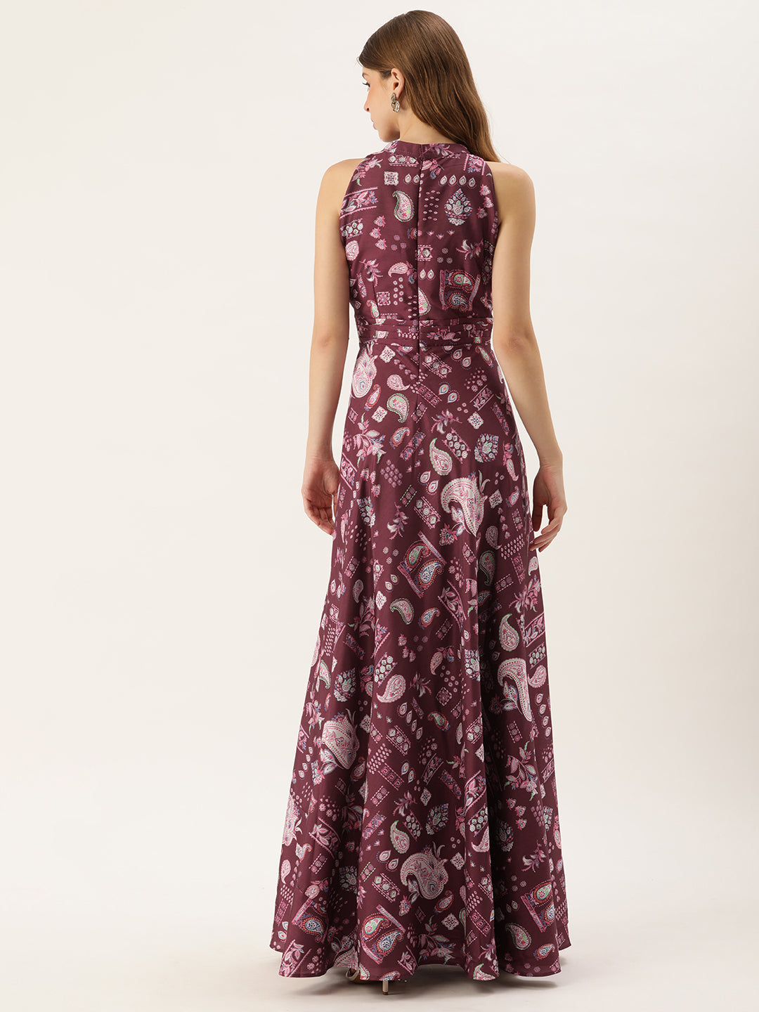 Maroon-Chinon-Halter-Neck-Digital-Printed-Gown