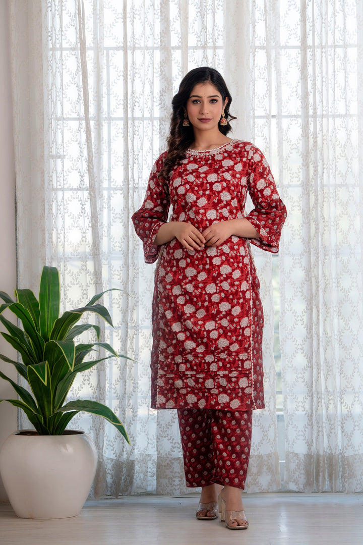 Maroon-Cotton-Floral-Printed-3-Piece-Kurta-Set