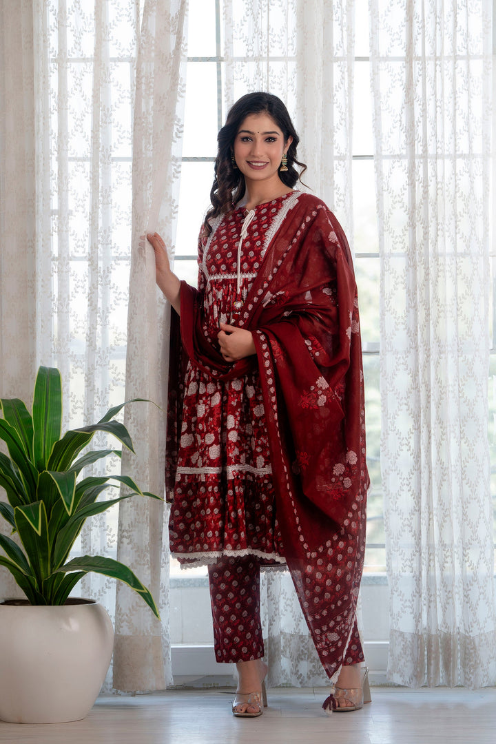 Maroon-Cotton-Printed-3-Piece-Kurta-Set