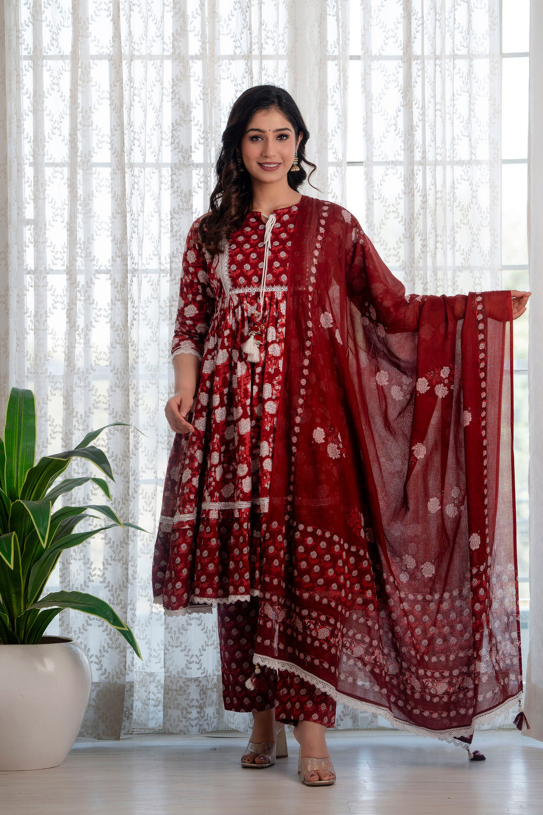 Maroon-Cotton-Printed-3-Piece-Kurta-Set