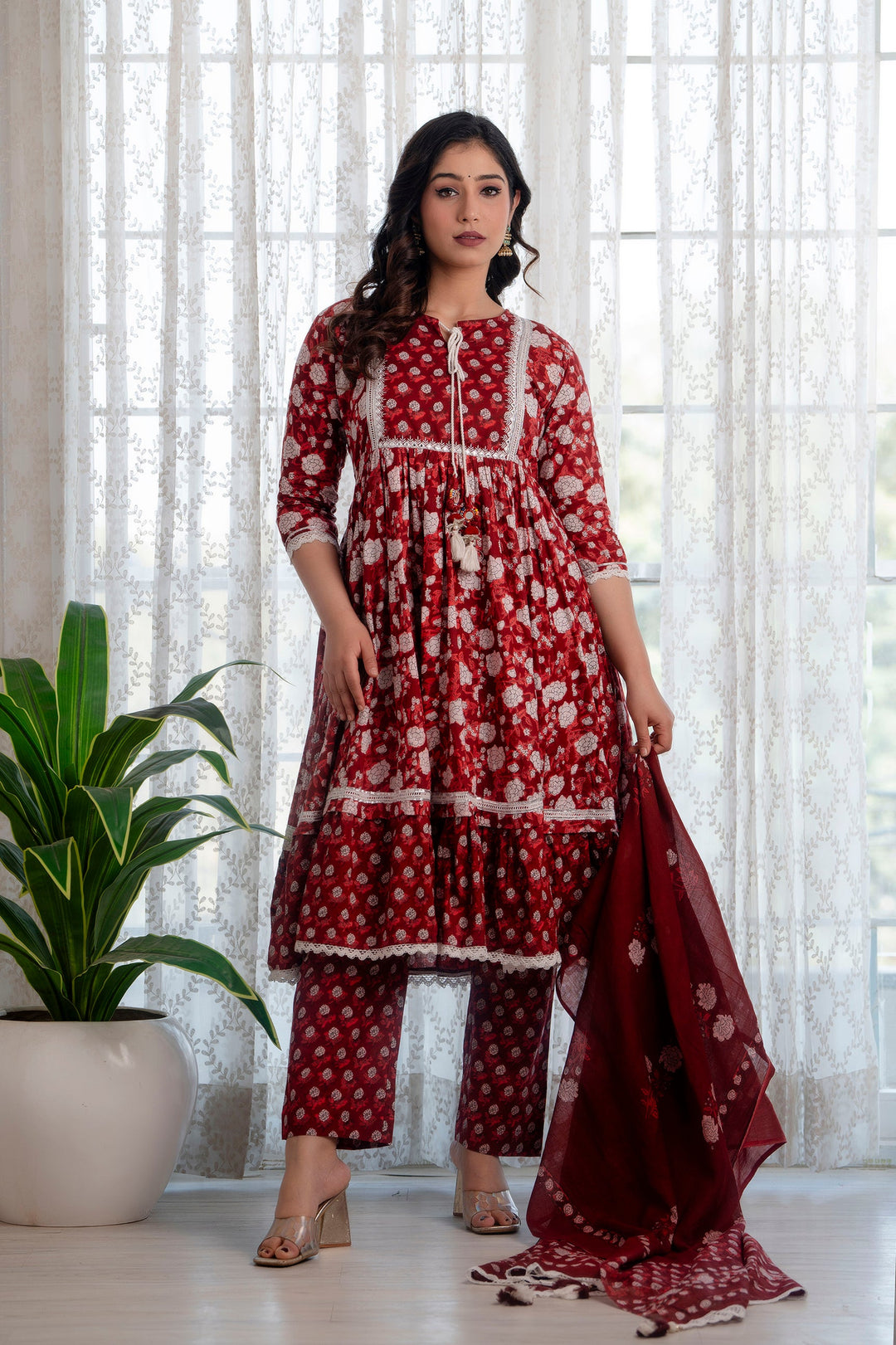 Maroon-Cotton-Printed-3-Piece-Kurta-Set