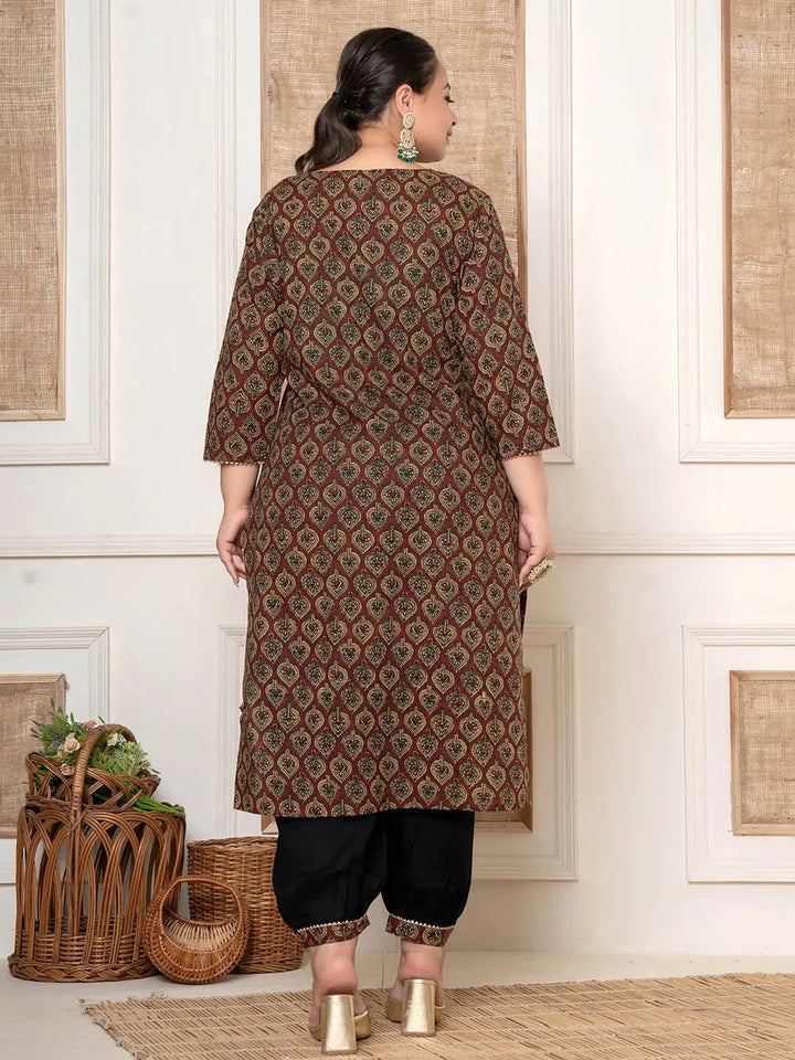 Maroon-Cotton-Printed-Plus-Size-2-Piece-Kurta-Set