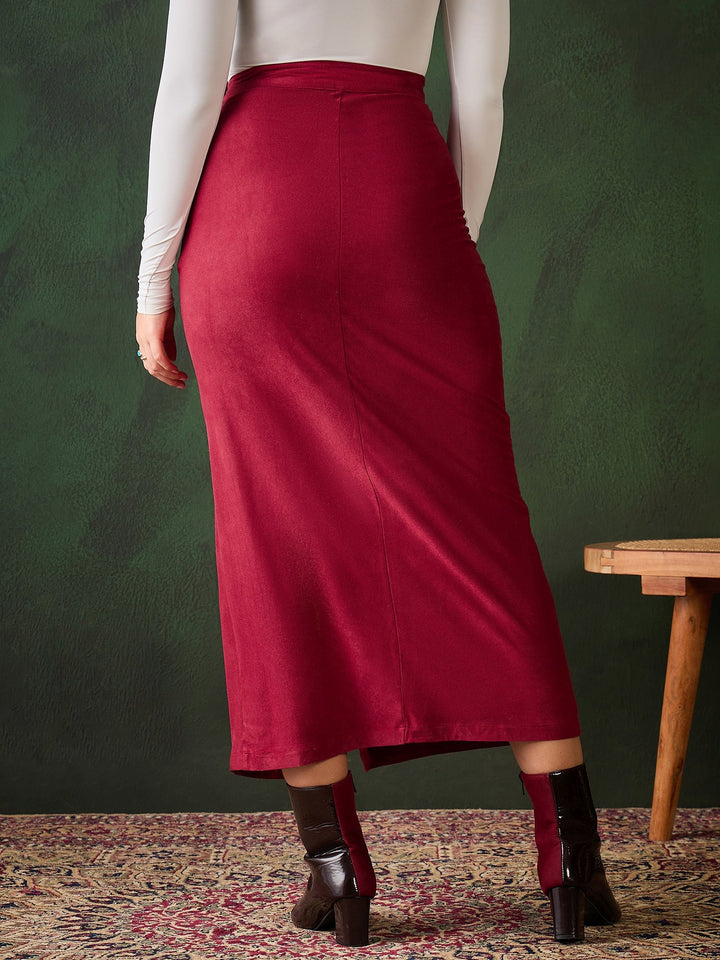 Maroon-Cotton-Suede-Skirt-With-Side-Slit