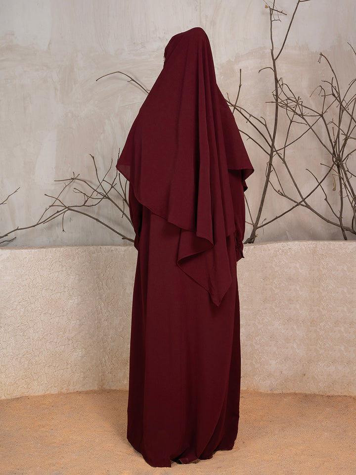 Maroon Crushed Fabric Abaya With Khimar