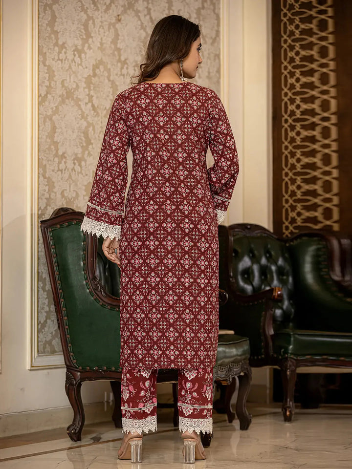 Maroon-Cotton-Floral-Print-3-Piece-Kurta-Set