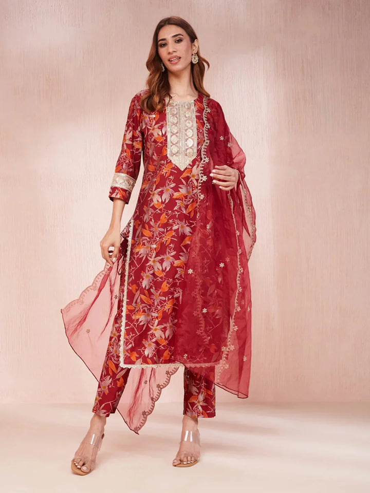 Maroon-Silk-Blend-Floral-Print-Sequins-Work-3-Piece-Kurta-Set