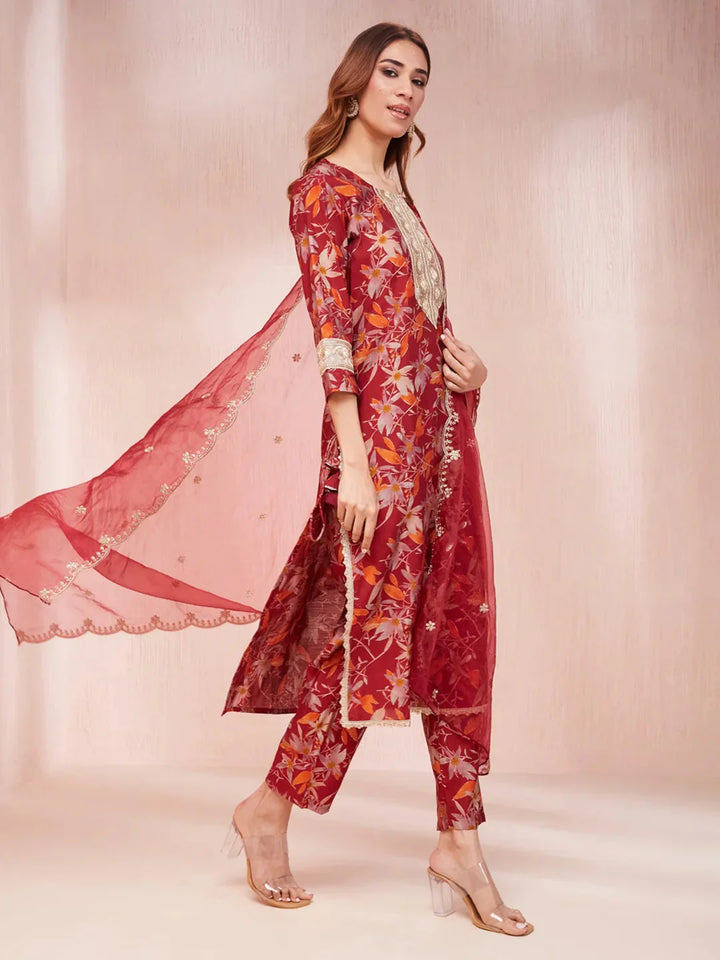 Maroon-Silk-Blend-Floral-Print-Sequins-Work-3-Piece-Kurta-Set