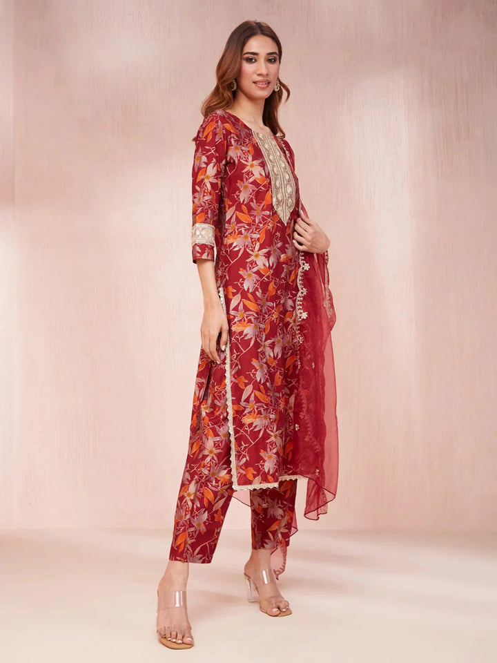 Maroon-Silk-Blend-Floral-Print-Sequins-Work-3-Piece-Kurta-Set