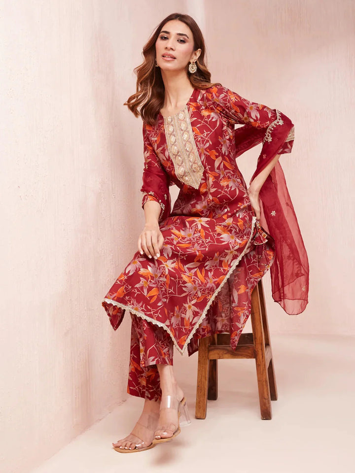 Maroon-Silk-Blend-Floral-Print-Sequins-Work-3-Piece-Kurta-Set