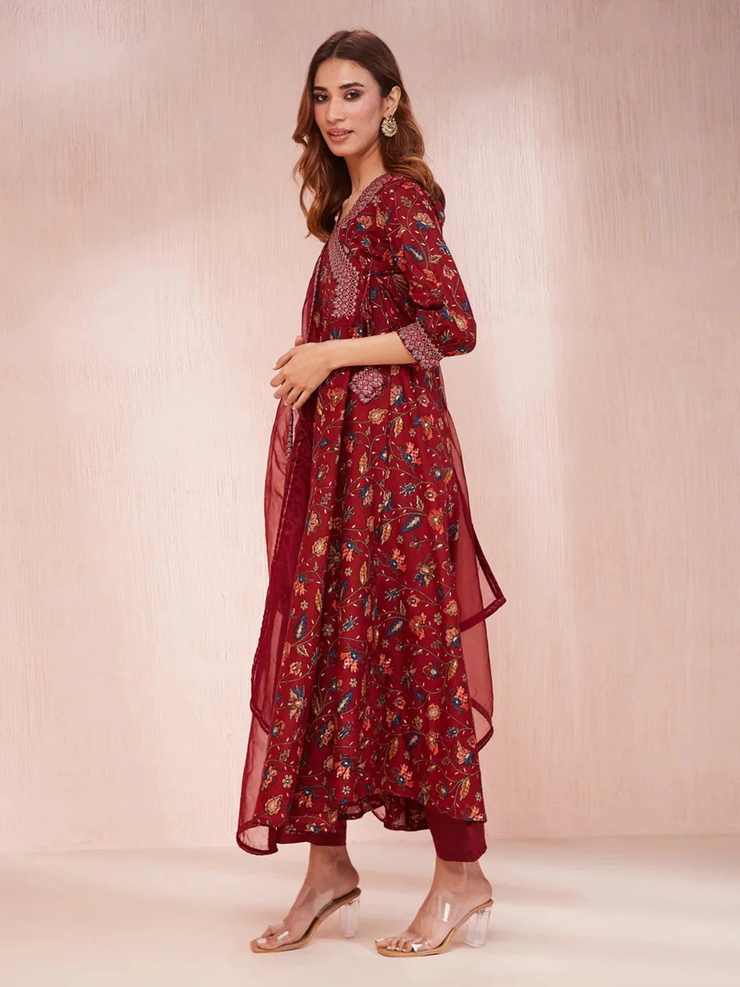 Maroon-Voile-Floral-Print-Zari-Work-Anarkali-Set